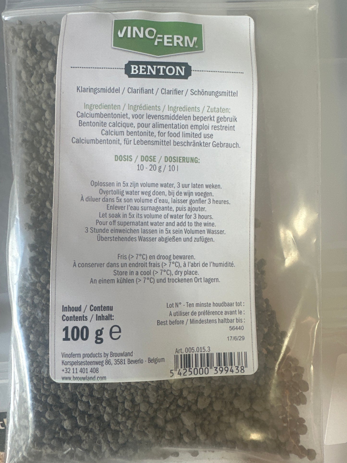 Bentonitt – klaringsmiddel for vin og sider, 100 g – bilete 2