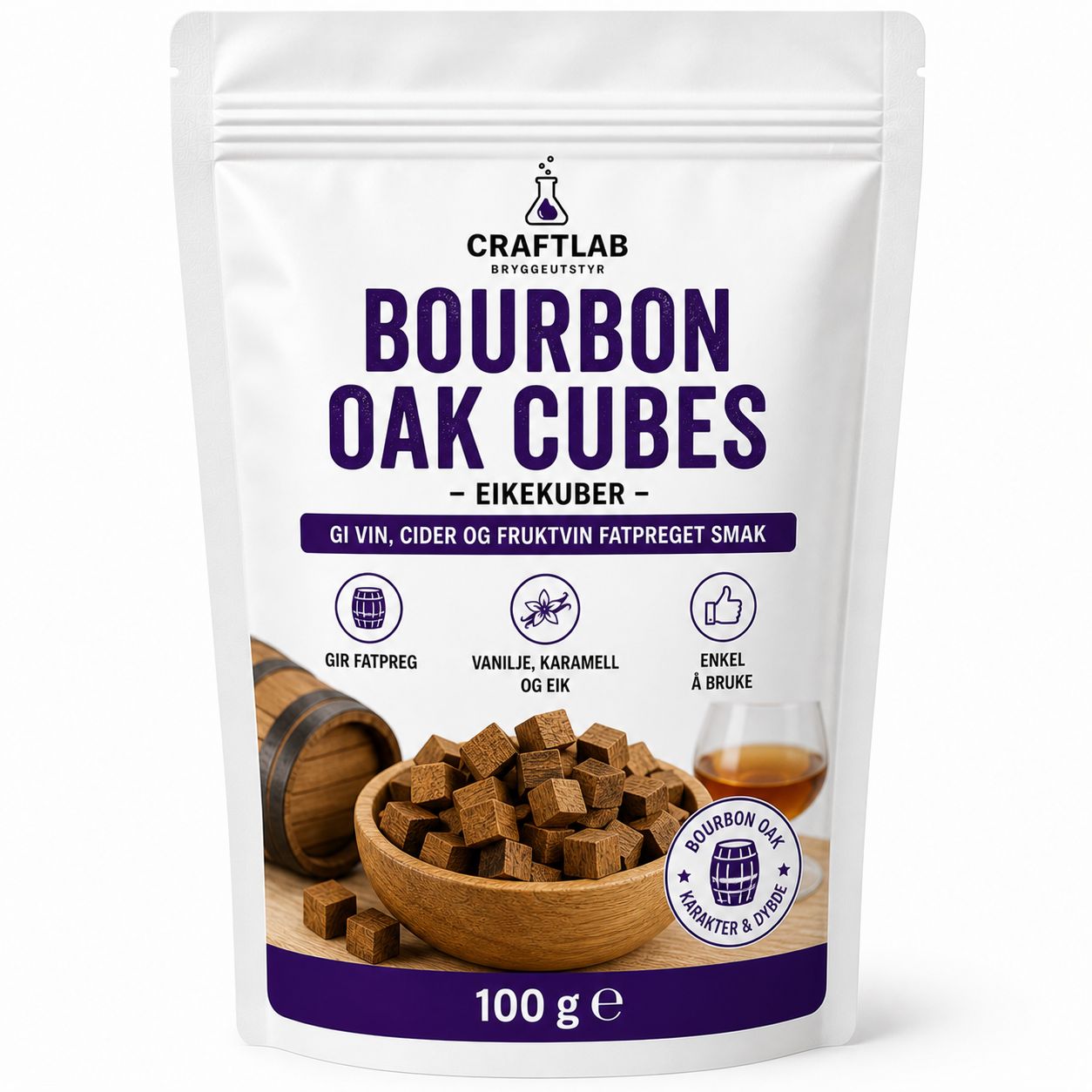 Bourbon Oak Cubes 100g