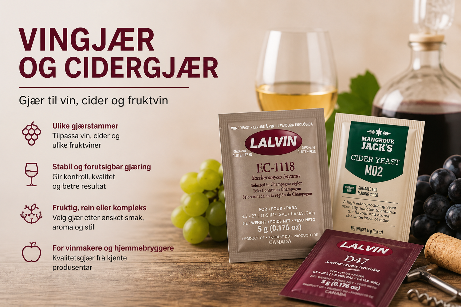 Vingjær og cidergjær til heimelaga vin og sider