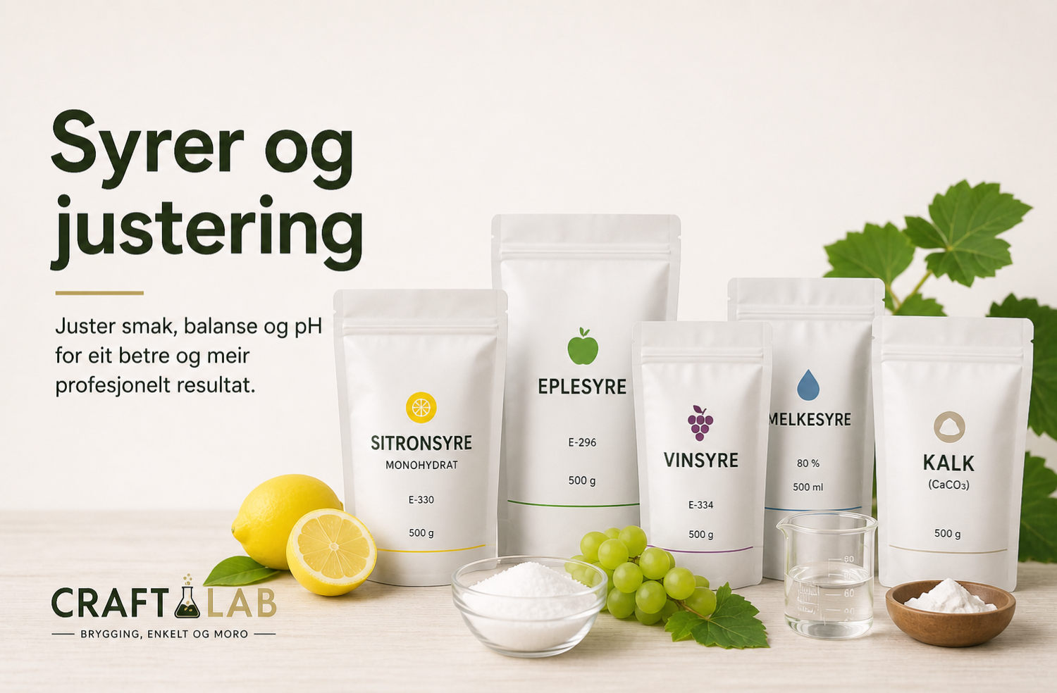 Syrer og pH-justering til vin og sider hjå CraftLab