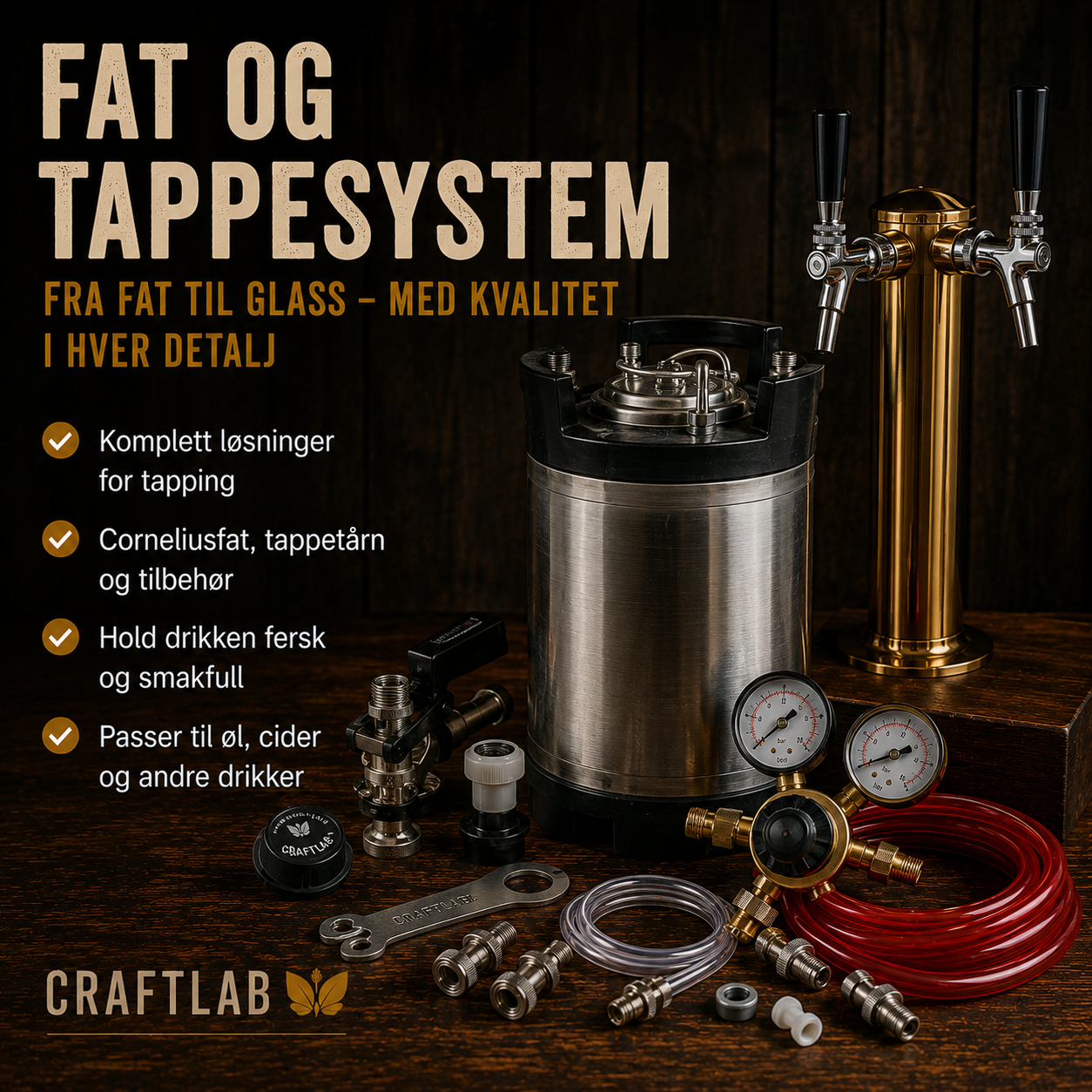 Fat og tappesystem til heimebrygging hjå CraftLab