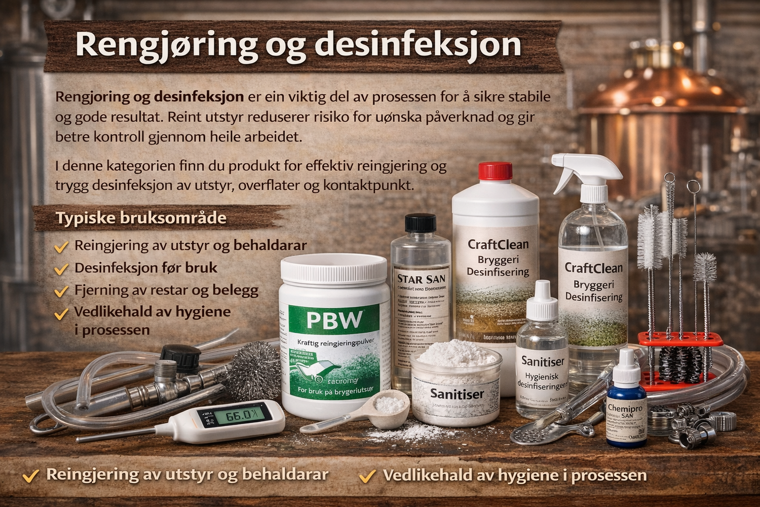 Reingjerings- og desinfeksjonsmiddel til brygging hjå CraftLab