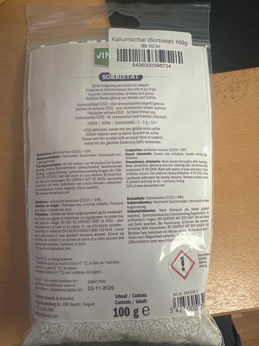 Kaliumsorbat – Stabilisator for vin og sider (100 g)