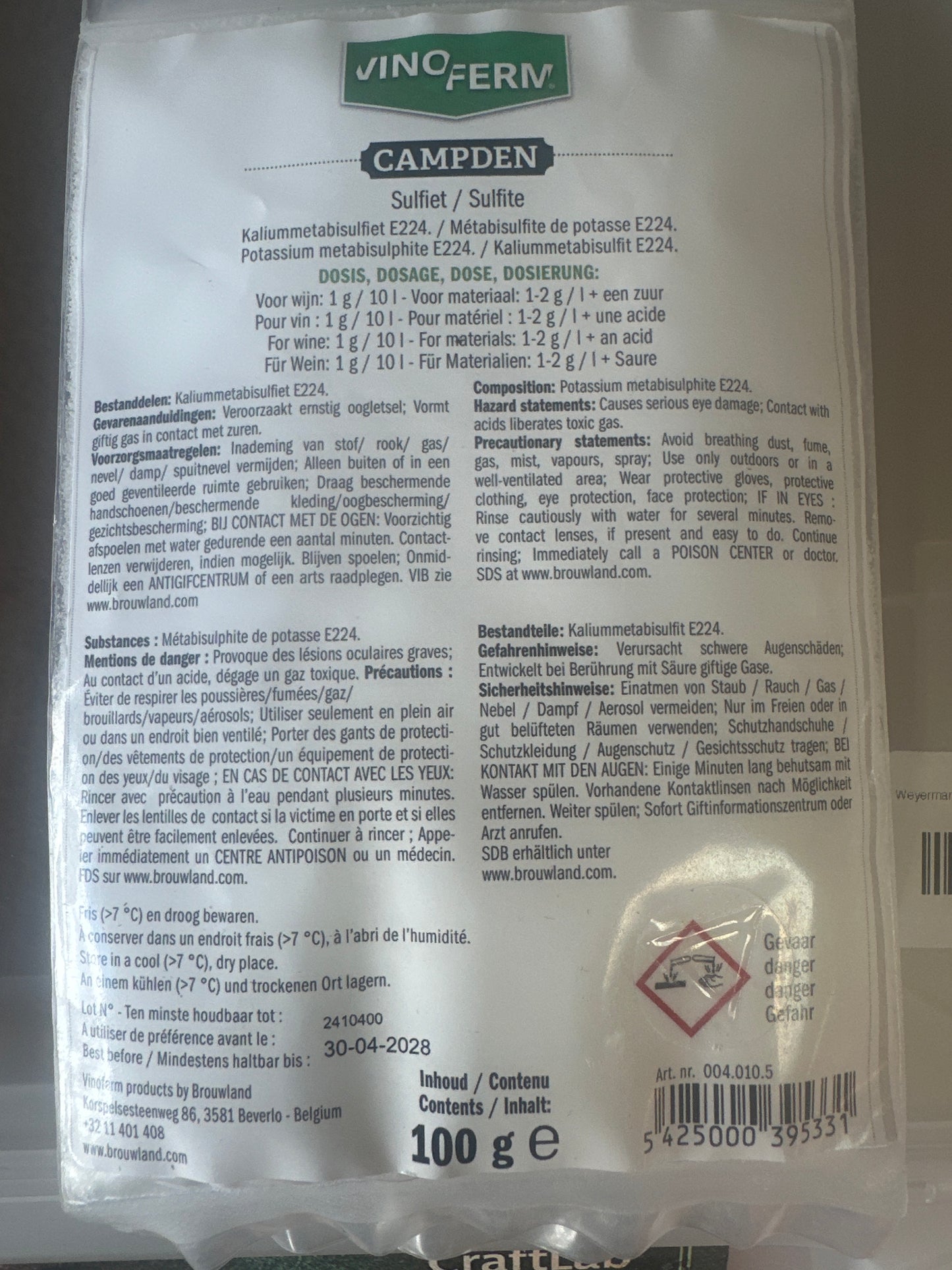 Campden (sulfitt) – stabilisator og antioksidant for vin og sider, 100 g – bilete 2