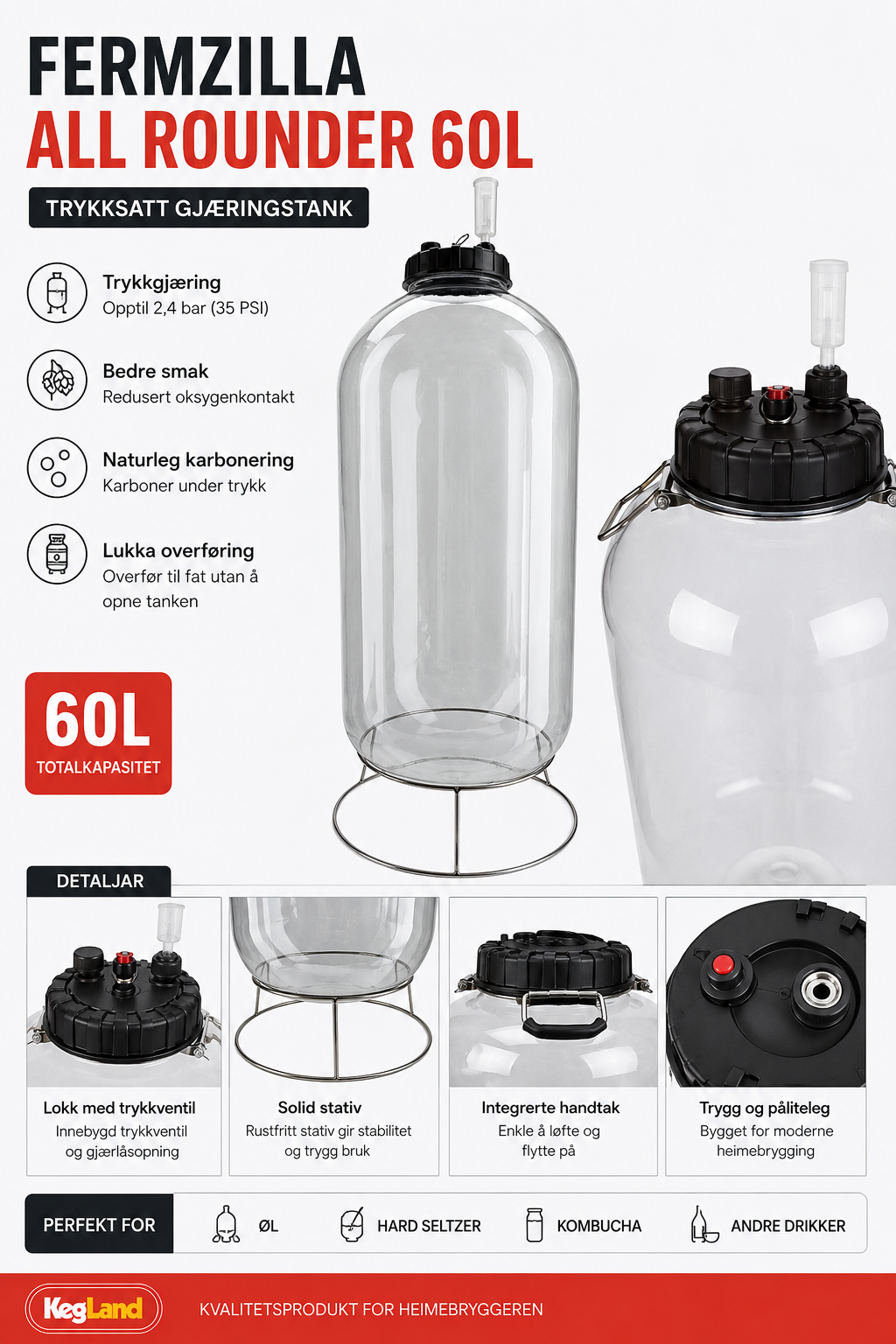 FermZilla All Rounder 60L – trykksatt gjæringstank