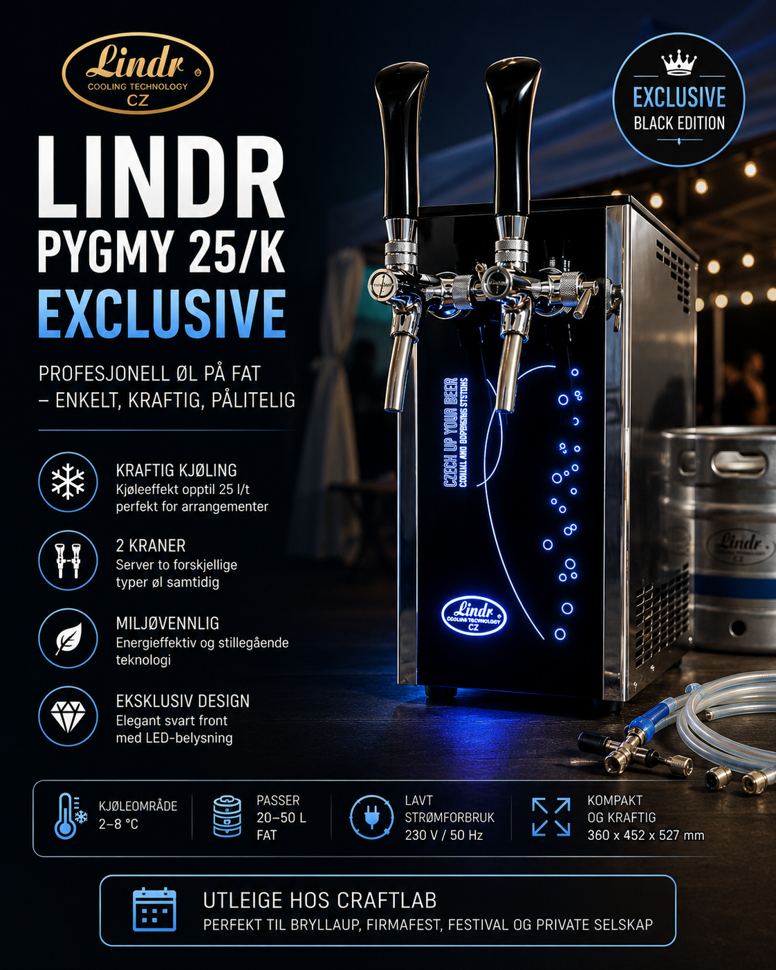 Utleige – LINDR Pygmy 25/K Exclusive (2 kranar)