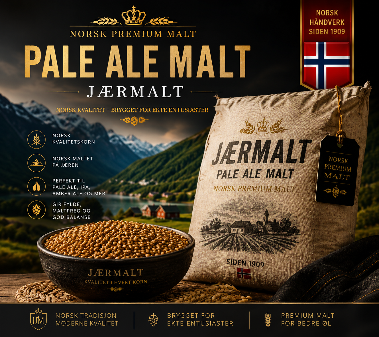 Pale Ale Malt frå JærMalt – norskprodusert basemalt (6–10 EBC)