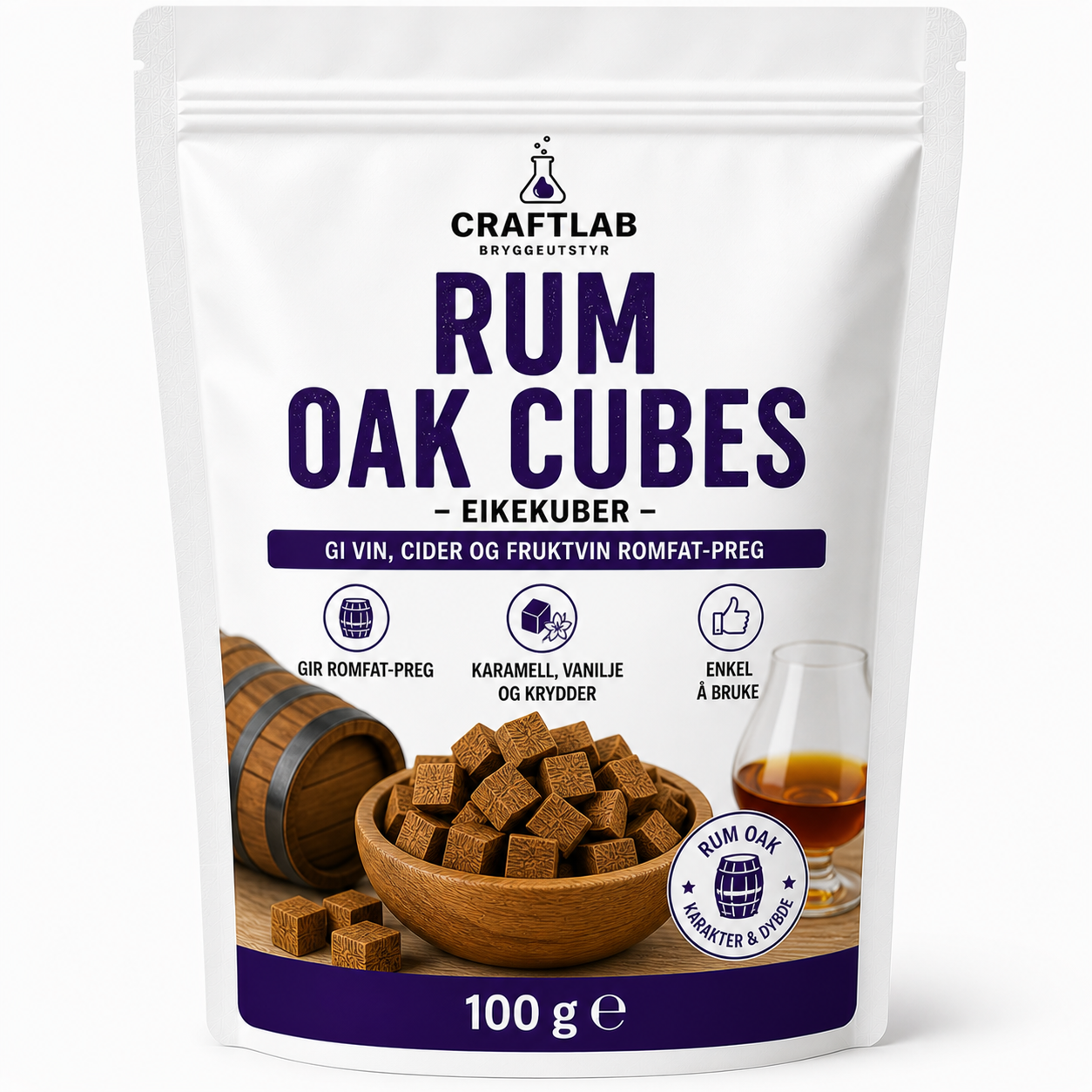 Rum Oak Cubes 100g