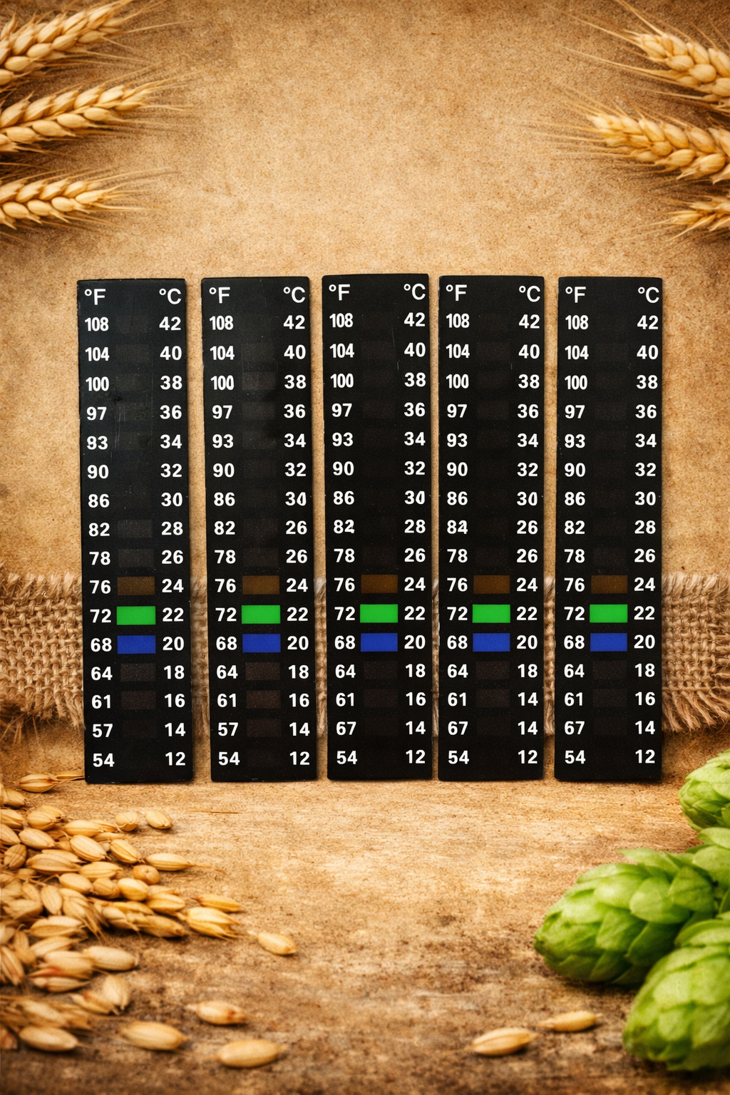 Gjæringstermometer, sjølvklebande (°C/°F) – pakke 5 stk