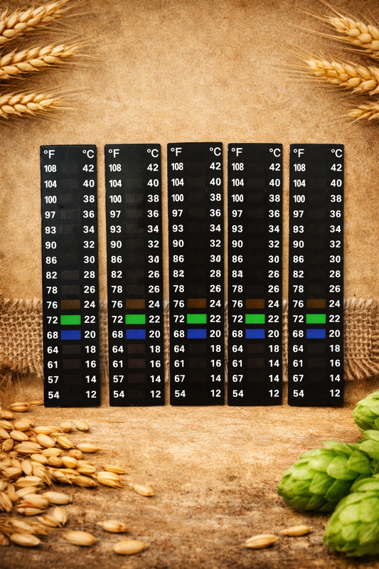 Gjæringstermometer, sjølvklebande (°C/°F) – pakke 5 stk
