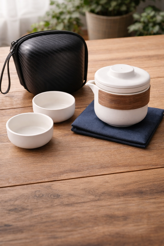 Reisesett for te – tekopp og tekanne (keramikk)