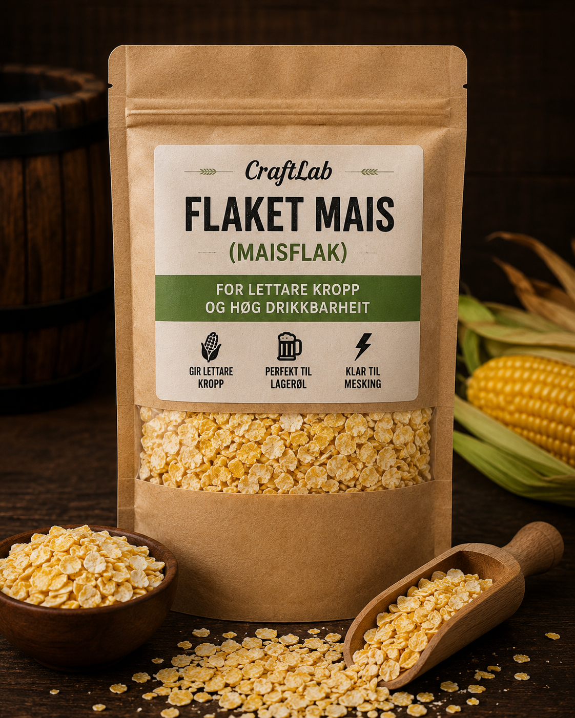 Flaket mais – Maisflak til ølbrygging 100 g